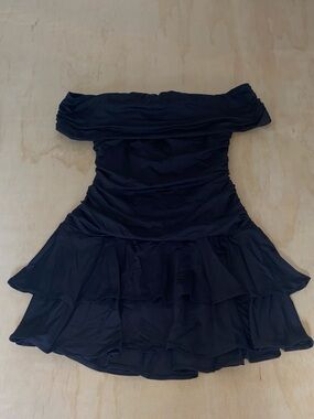 Off-Shoulder Black Ruffle Tiered Dress
